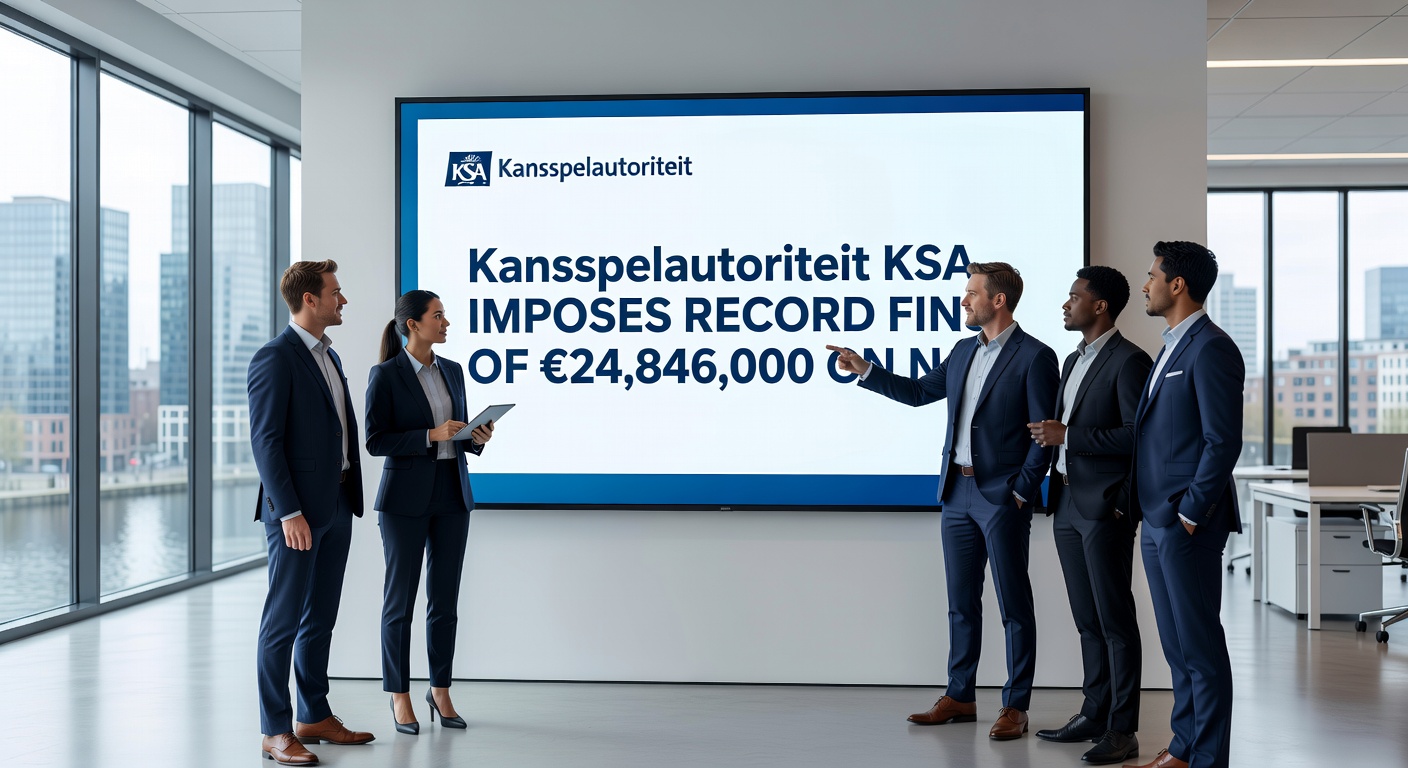 Grafiek met stijgende boetebedragen en een symbool voor Nederlandse vlag en casino-chips, illustrerend de recordboete van de KSA