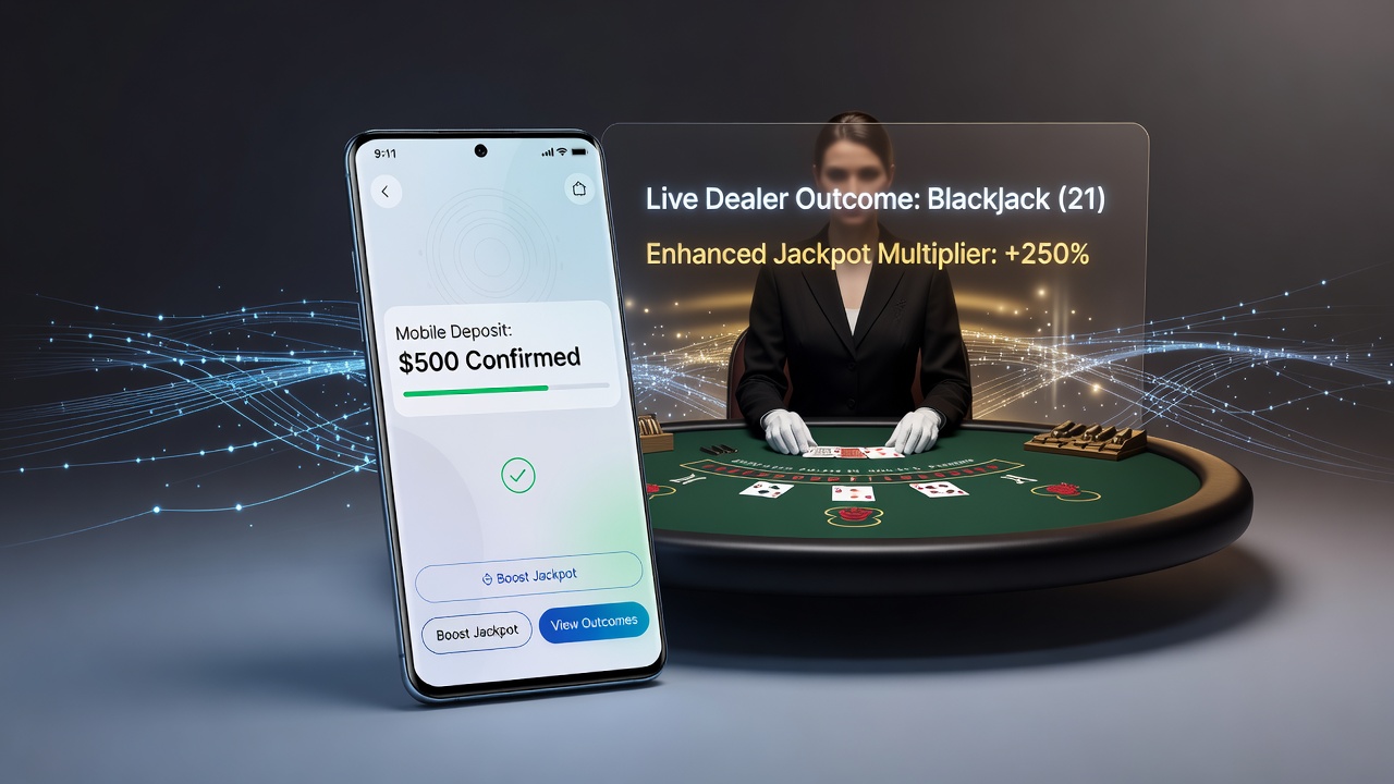 Live dealer tafel met mobiele stortingsnotificatie op scherm