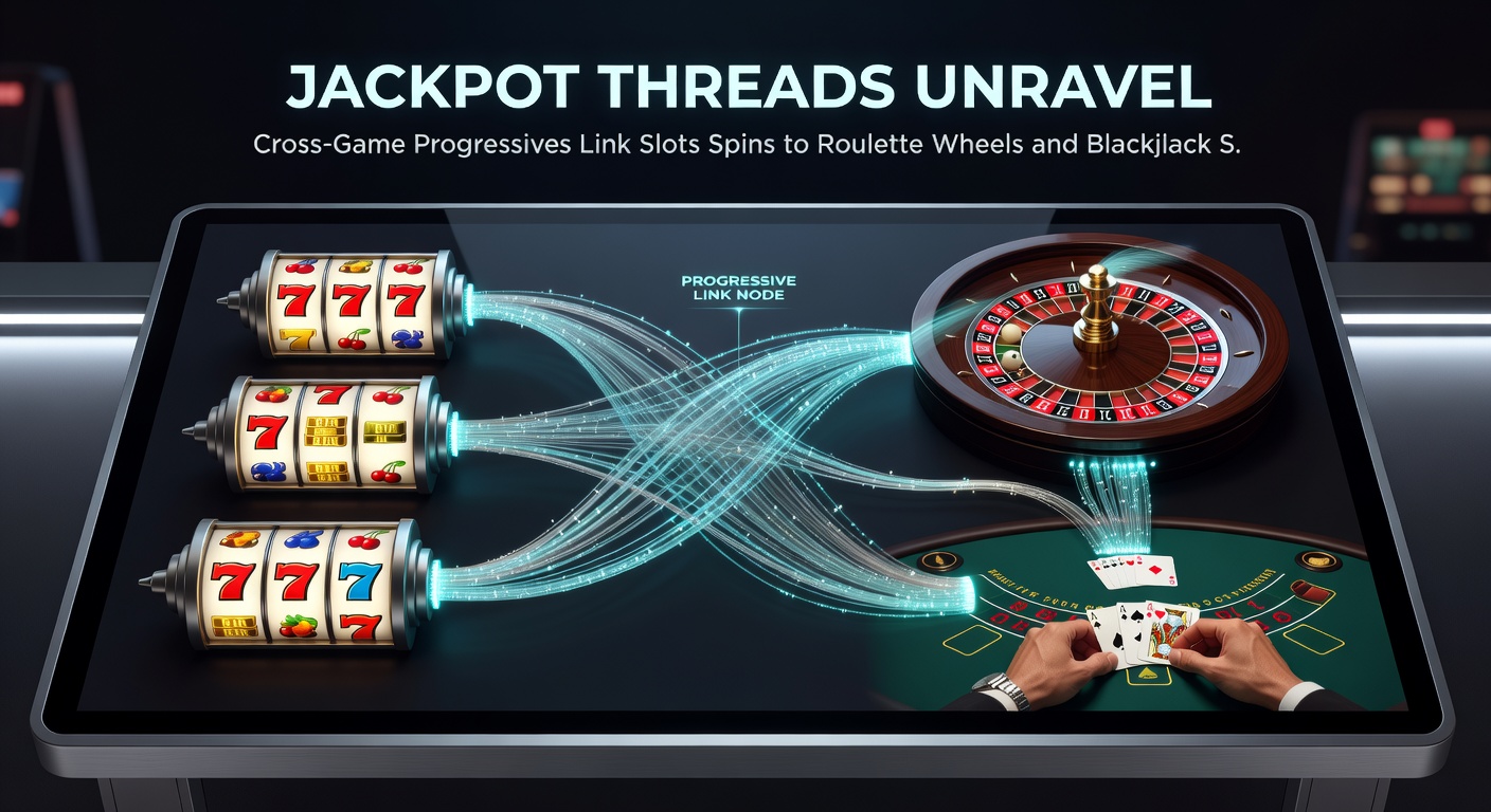 Animatie van een jackpotmeter die oploopt door bijdragen van slots, roulette en blackjack, met exploderende prijzenymbolen