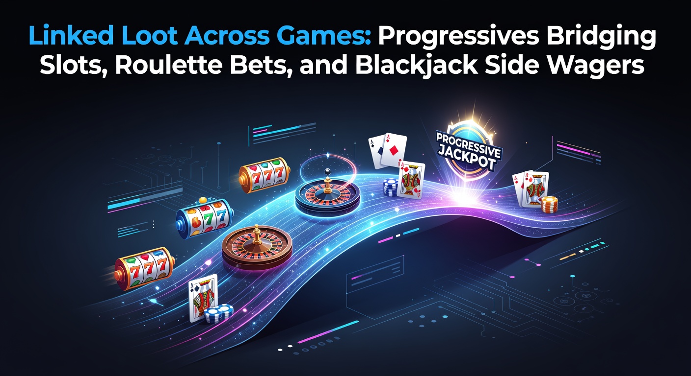 Afbeelding van een progressieve jackpot die slots, roulette en blackjack verbindt met een groeiende pot