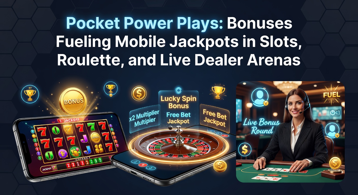 Mobiele roulette-tafel met live dealer, bonus-wheel draaiend en jackpot-meter die oploopt naast een smartphone-scherm