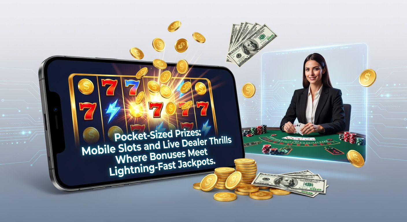 Live dealer aan een blackjacktafel op een tablet, met mobiele slot jackpot teller op de achtergrond en bonus icons die oplichten