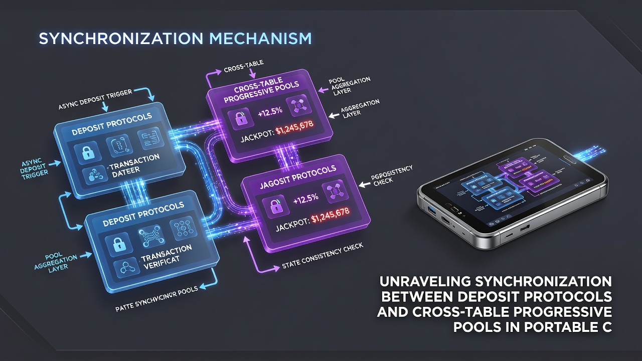 Diagram van cross-table progressieve pools verbonden met mobiele stortingen in kaart- en wielspellen